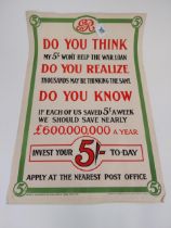 Original War Savings Poster Do You Think My 5 shillings Won't Help The War Zone published but the