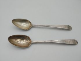 Pair of Irish silver serving spoons. Hallmarked in Dublin Maker John Pittar. Wt: 118grms.