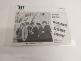 Midland Top Ten presents Rolling Stones 1964 programme. {13 cm H x 21 cm W}.