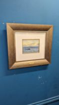 Percy French Coastal scene watercolour mounted in frame {picture measurements 13 cm H x 16 cm W }.