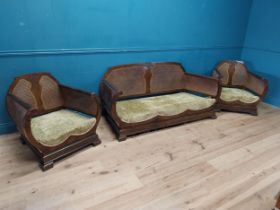 Art Deco walnut and bergere cloud three piece suite {Sofa 76 cm H x 175 cm W x 80 cm D and two