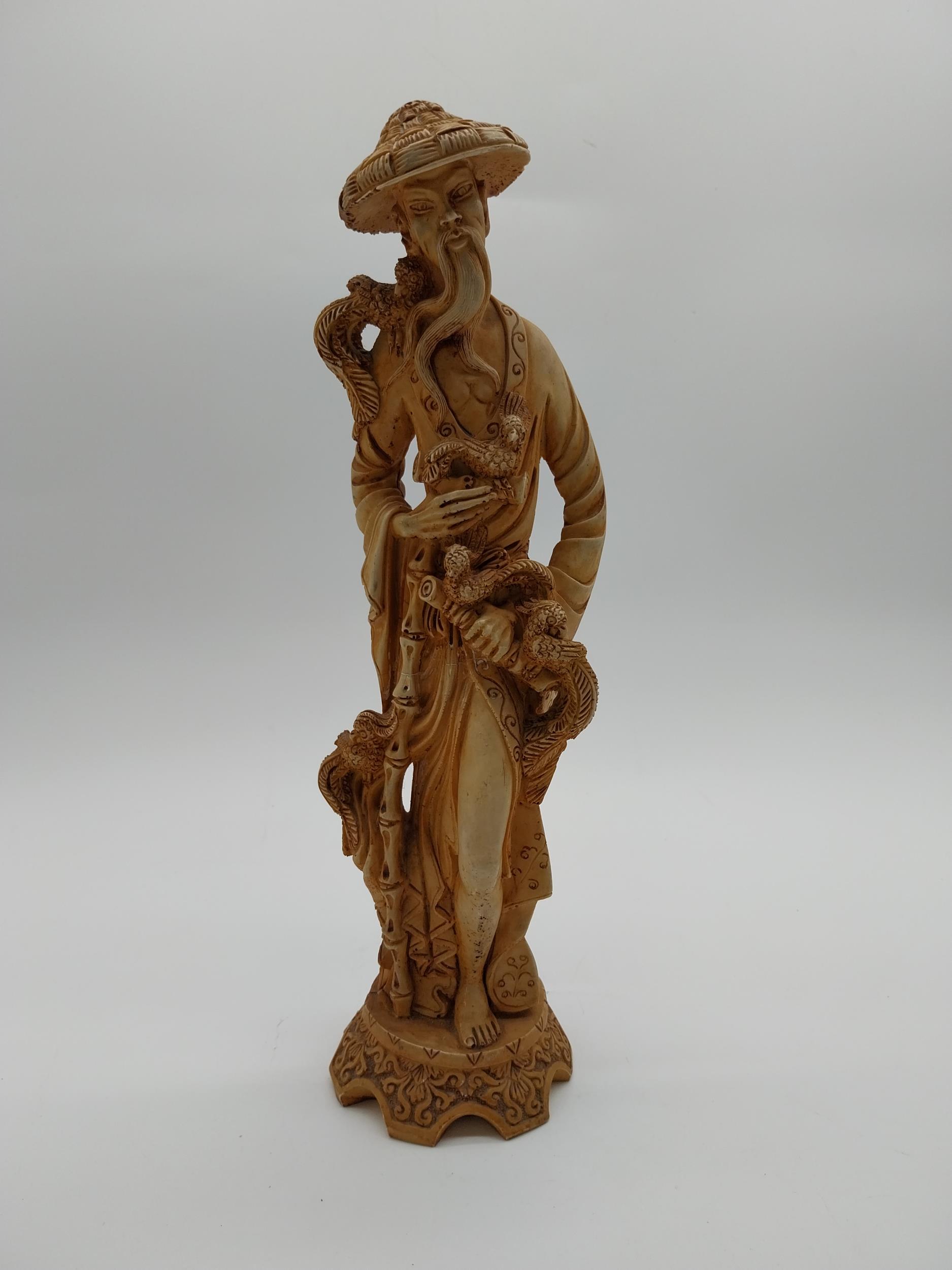 Resin oriental figure of a Man. {37 cm H x 12 cm W x 11 cm D}. - Image 5 of 5