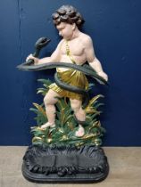Victorian hand painted cast iron stick stand in the form of Young Hercules {H 83cm x W 47cm x D