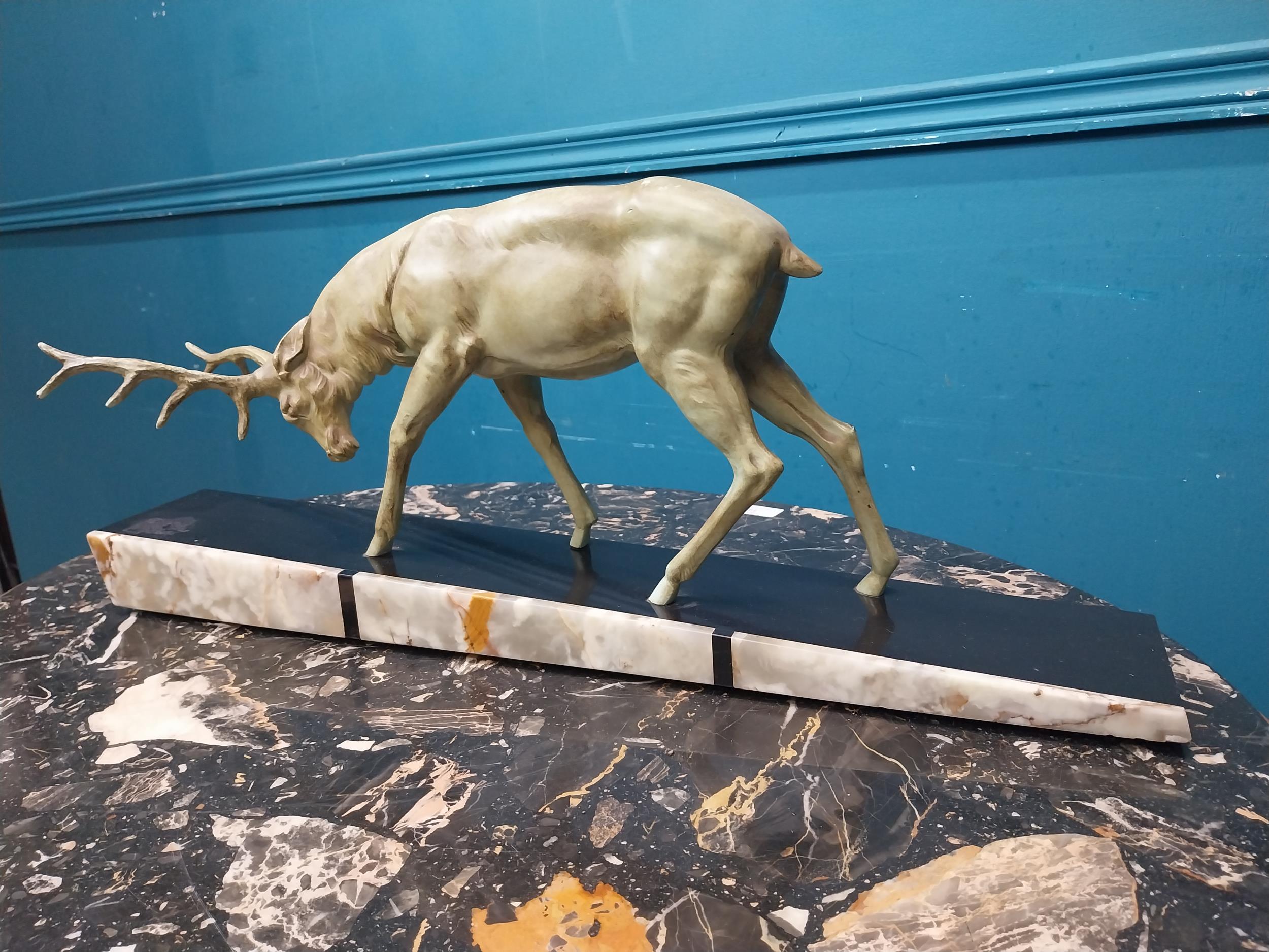 Art Deco spelter Stag on marble base. {24 cm H x 60 cm W x 16 cm D}. - Image 2 of 4