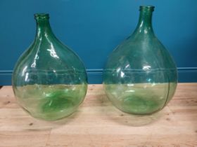 Pair of 19th C. green carboy glass bottles. {70 cm H x 43 cm Dia.}.
