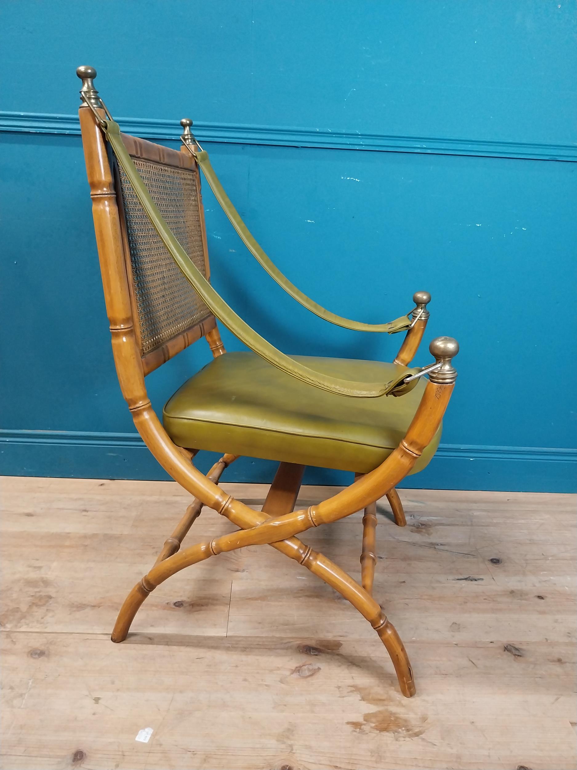 Good quality walnut and leather upholstered chair of lyre form with bergere back. {100 cm H x 70 - Image 4 of 5