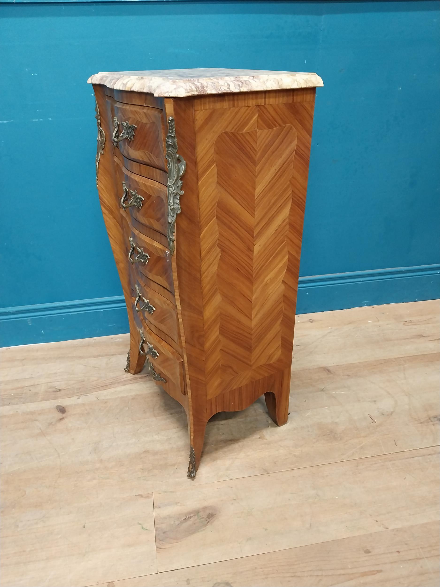 Edwardian kingwood chest of drawers with brass mounts and marble tops. {82 cm H x 45 cm W x 30 cm - Image 3 of 8