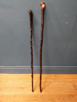 Two whitethorn walking sticks {94 cm H}.