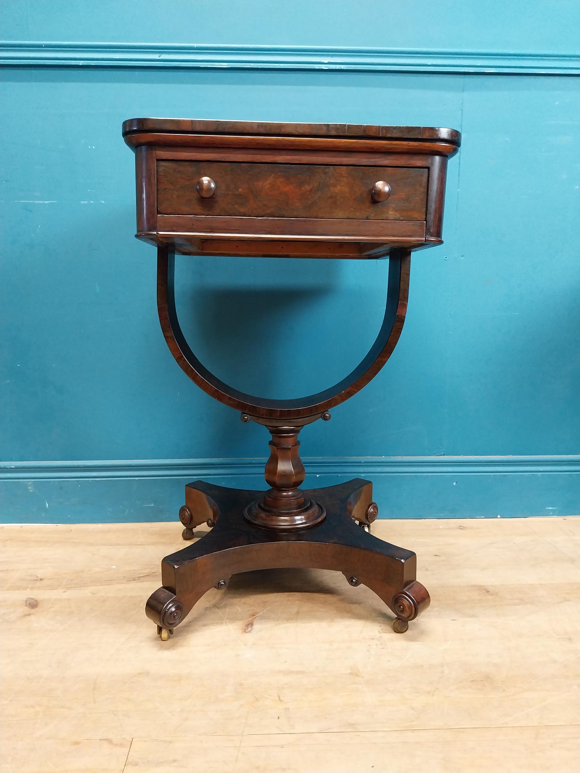 William IV rosewood lamp table with single drawer in frieze raised on bow shaped support on platform - Image 2 of 8