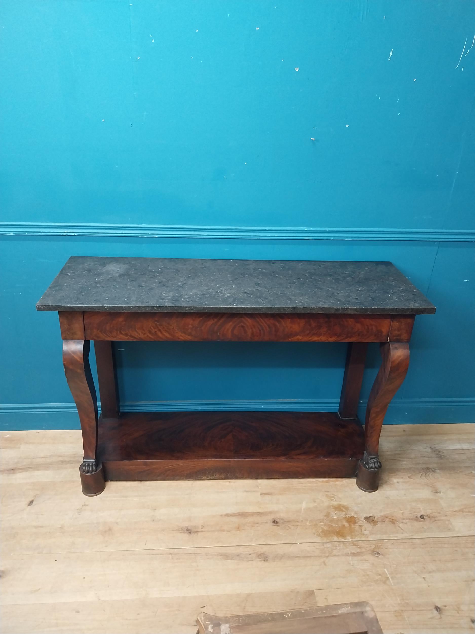 Good quality 19th C. mahogany console table with single drawer in frieze with marble top on platform - Image 5 of 8