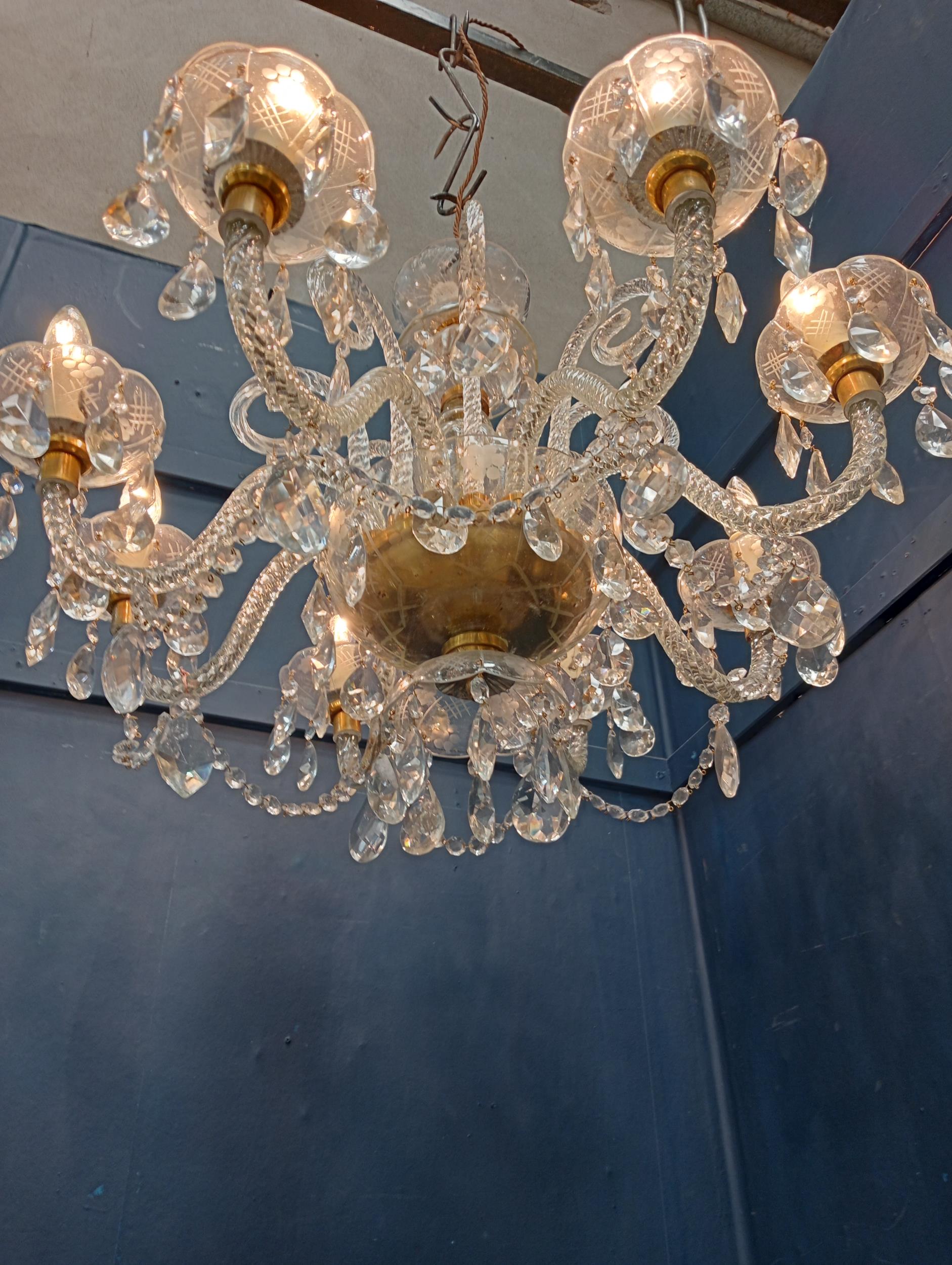 Cut glass eight branch chandelier {H 60cm x Dia 70cm }. - Image 2 of 2