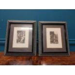 Pair of 19th C. black and white engravings depicting medieval scenes mounted in frames. {37 cm H x