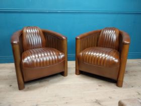 Pair of exceptional quality brown leather aviator club chairs. {72 cm H x 72 cm W x 72 cm D}.