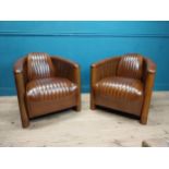 Pair of exceptional quality brown leather aviator club chairs. {72 cm H x 72 cm W x 72 cm D}.