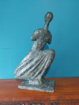 Exceptional quality bronze sculpture of crouching lady {84cm H x 50cm W x 23cm D}.