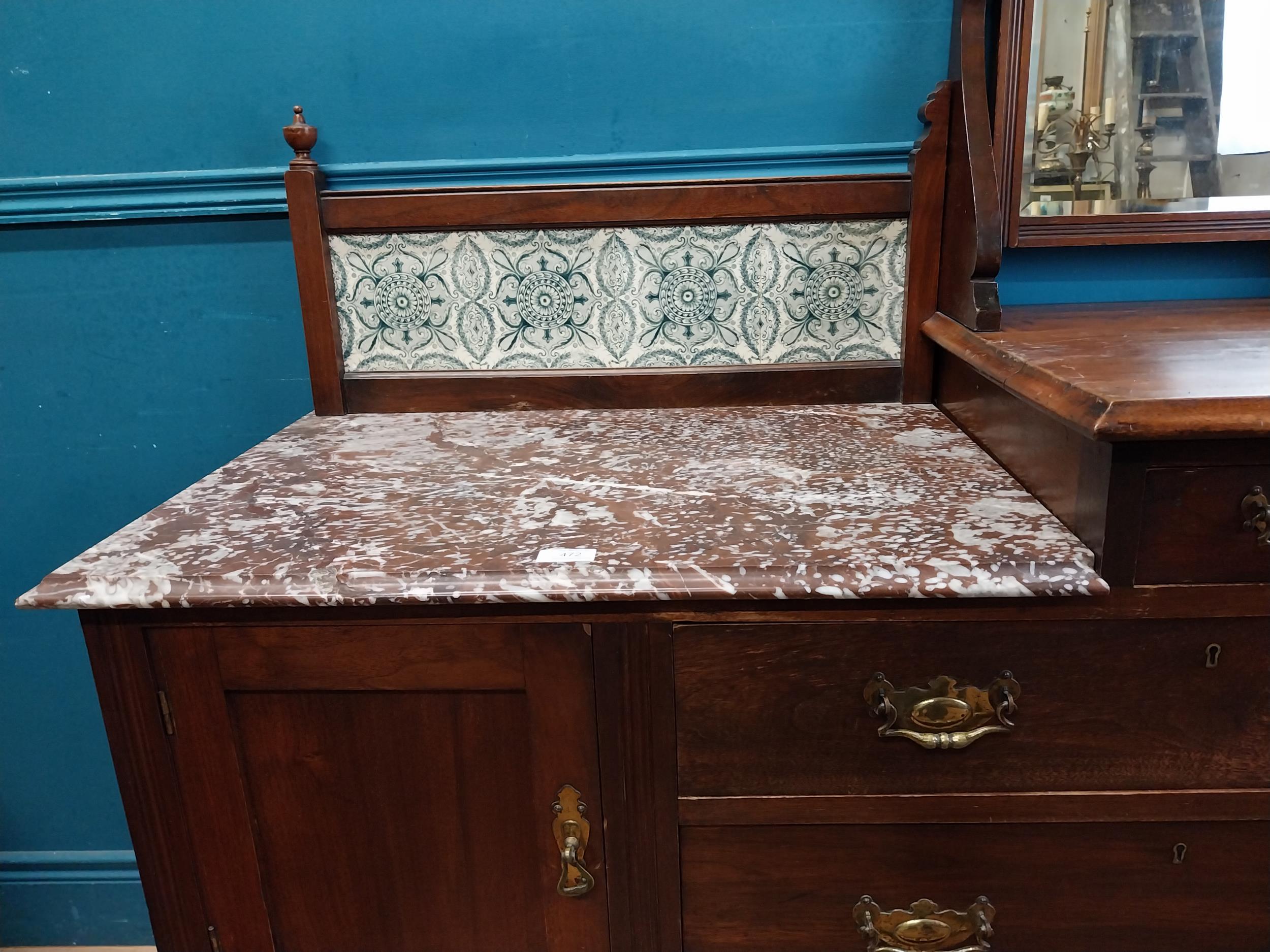 Edwardian mahogany dressing table with marble top and tiled gallery back {156 cm H x 120 cm W x 50 - Image 6 of 6