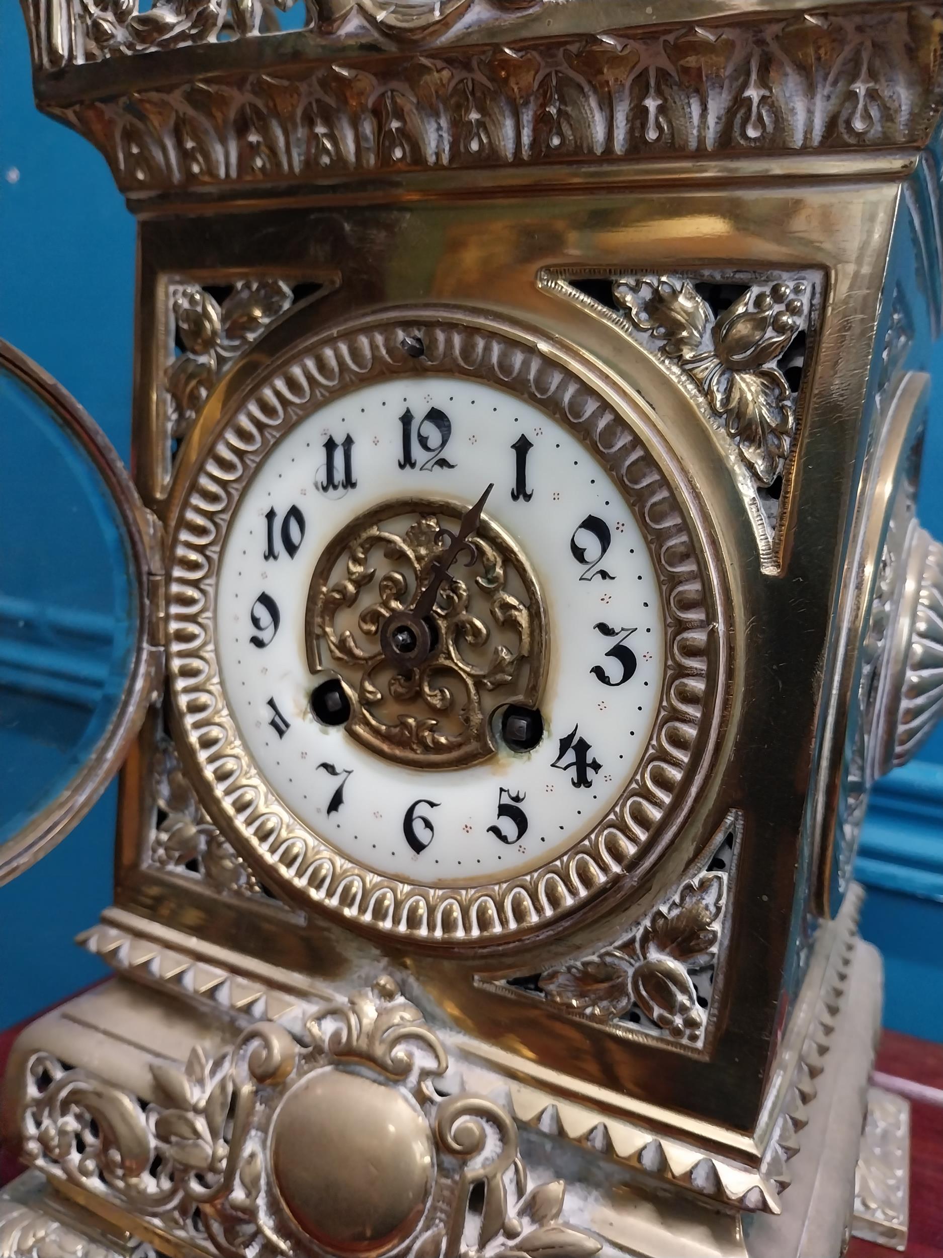 Decorative brass mantle clock in the Victorian style {39 cm H x 19 cm W x 19 cm D}. - Image 5 of 9