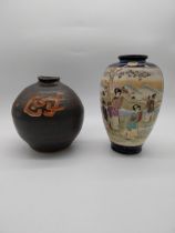 Two early 20th C. oriental vases. {28 cm H x 17 cm Dia.} and {23 cm H x 23 cm Dia.}.