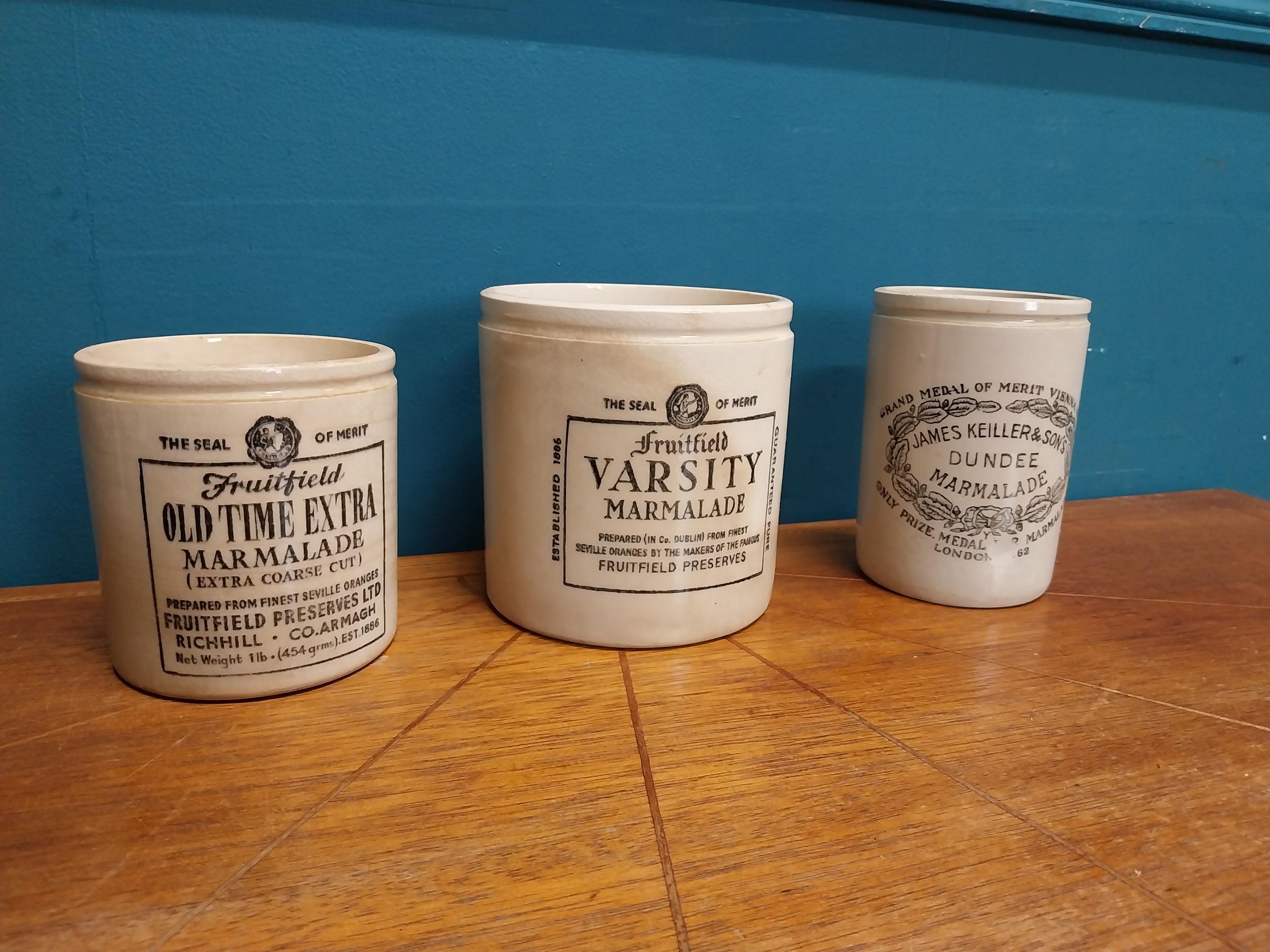 Three stoneware marmalade jars - Fruitfield Old Extra Time, Fruitfield Varsity and James Keiller - Image 2 of 8