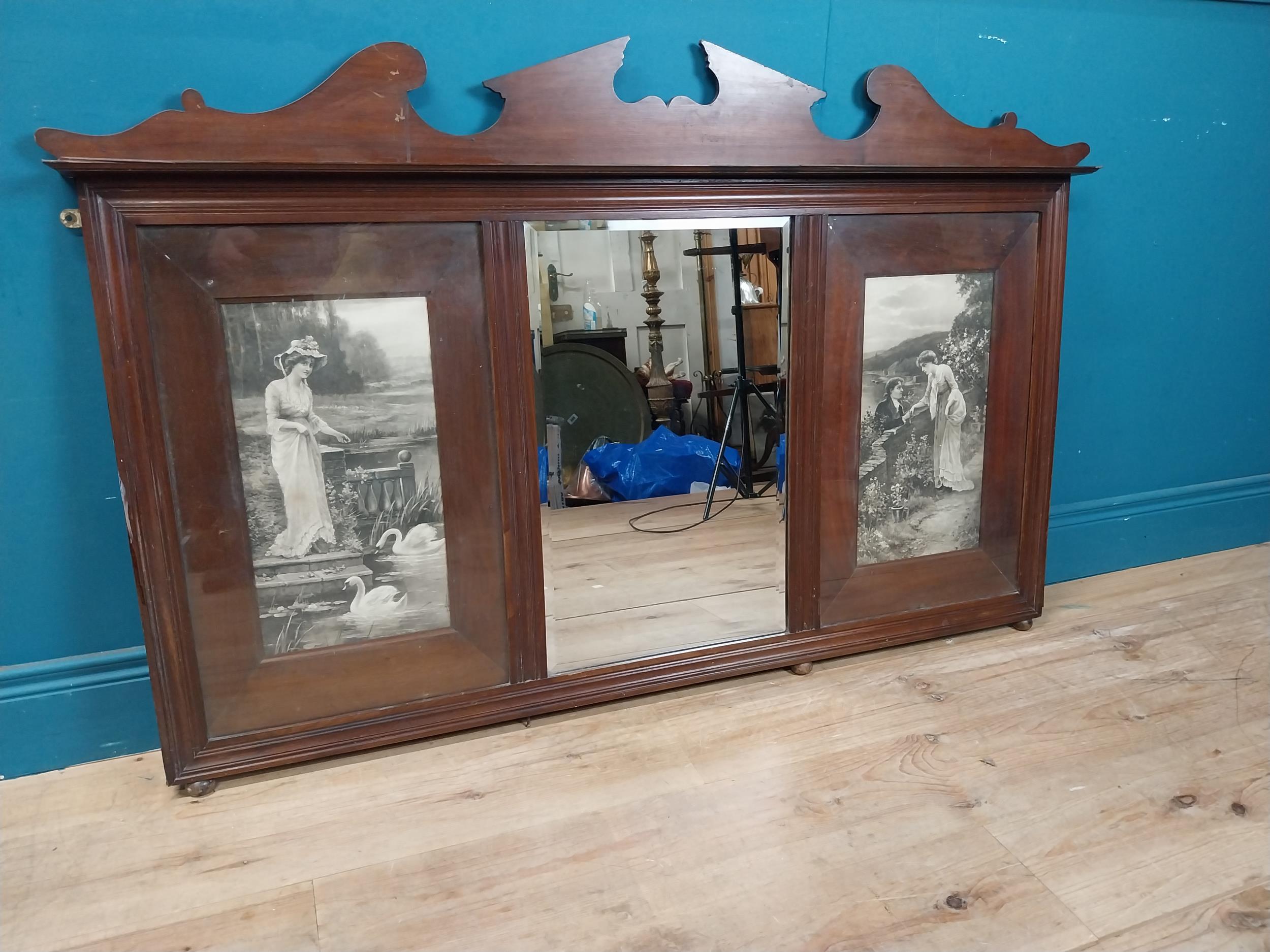 Edwardian mahogany overmantle mirror surmounted by black and white scenes of Lady and Swans and - Image 6 of 6