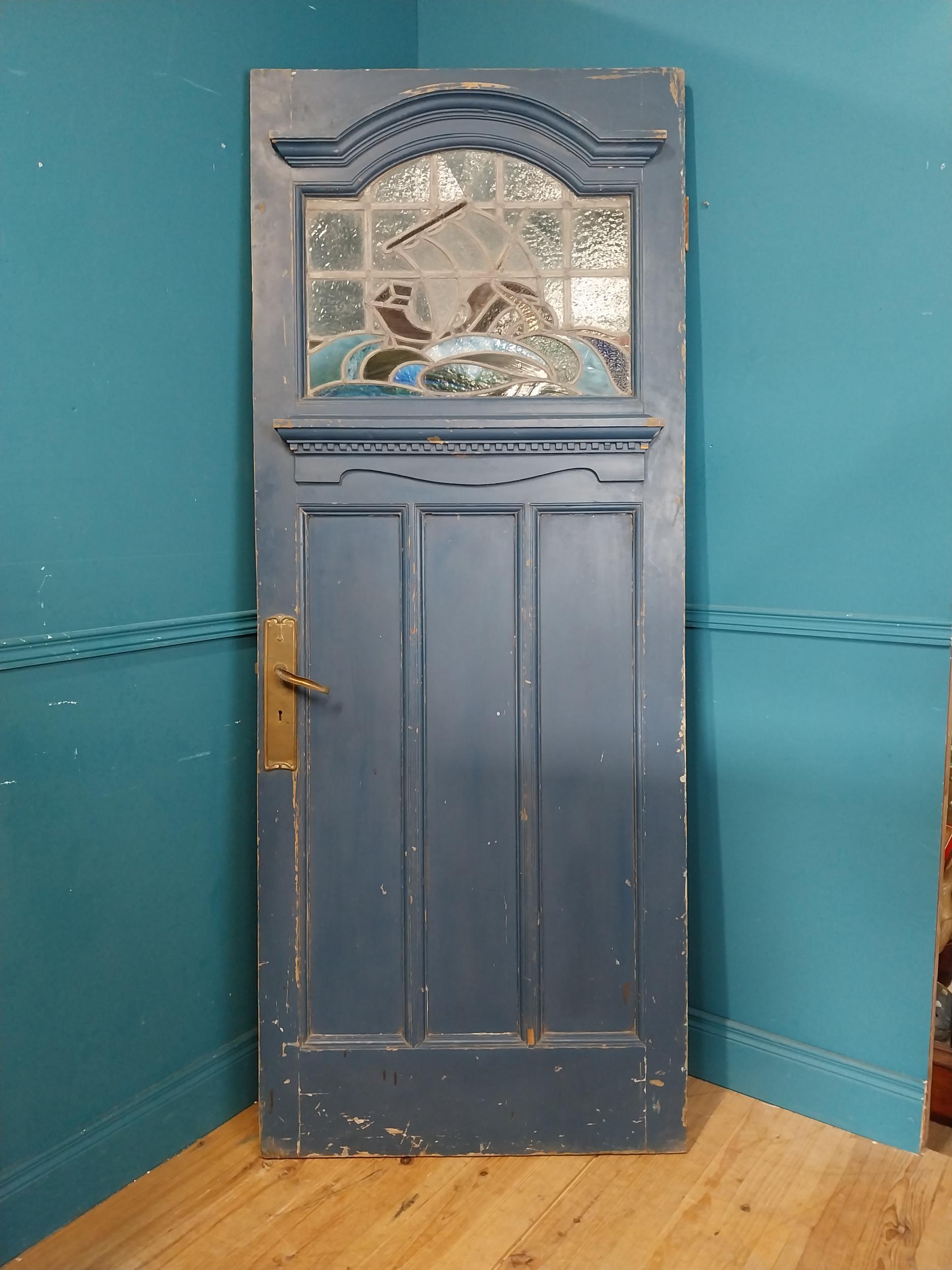 Art Nouveau painted wooden front door with stained glass panel {204 cm H x 81 cm W}.