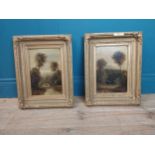Pair of 19th C. oil on canvas Woodland Scenes mounted in gilt frames. {45 cm H x 34 cm W}.