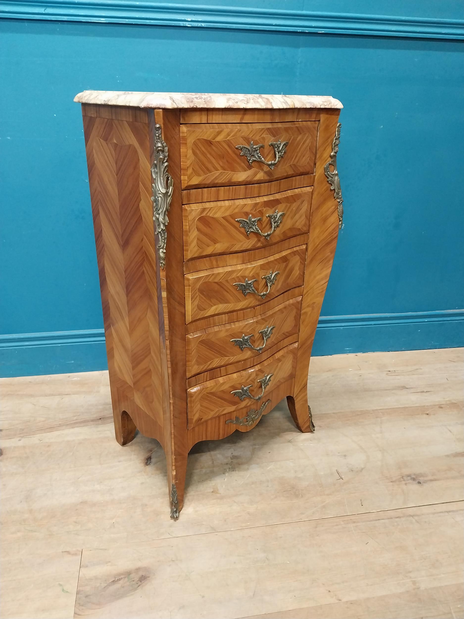 Edwardian kingwood chest of drawers with brass mounts and marble tops. {82 cm H x 45 cm W x 30 cm - Image 4 of 8