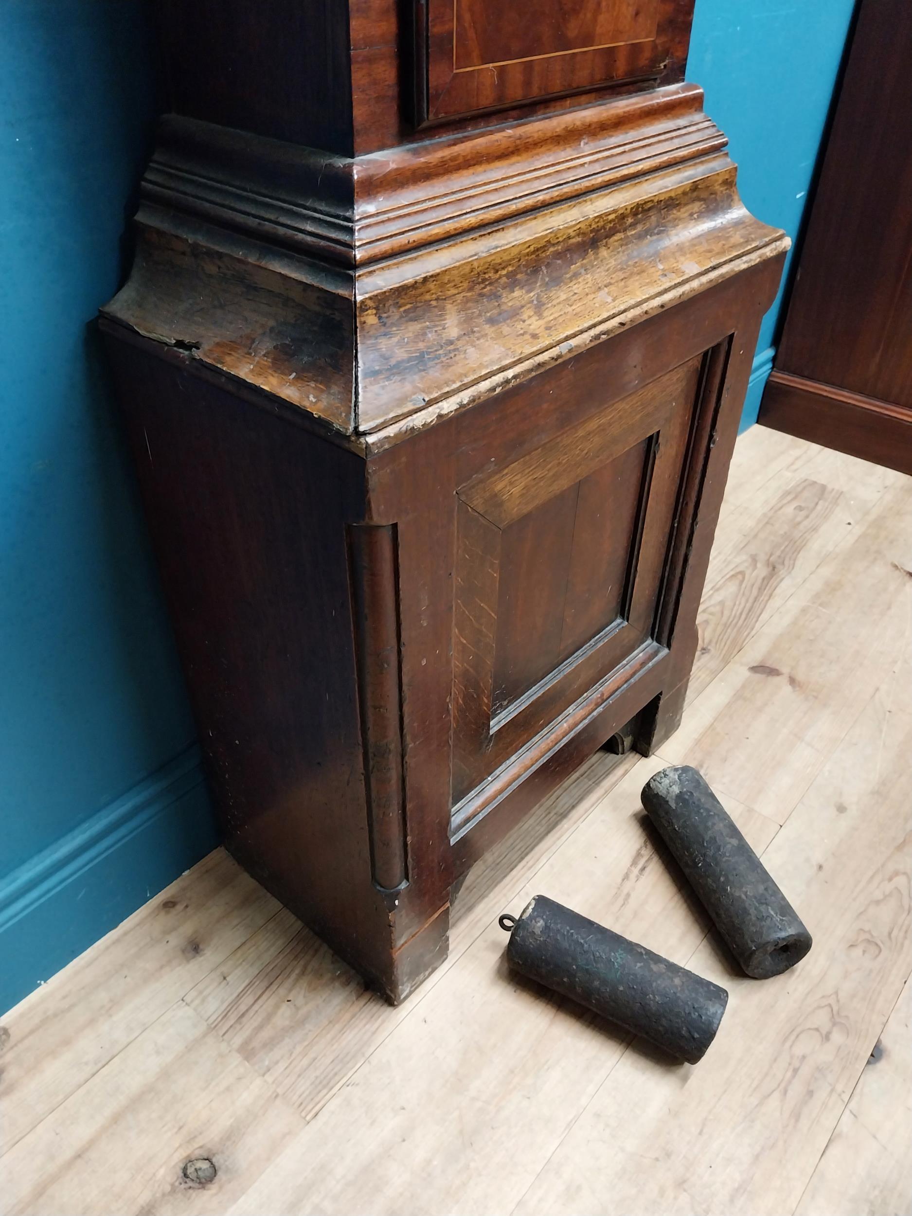 Early 19th C. oak and mahogany inlaid long case Grandfather clock the moulded cornice above a - Image 3 of 5