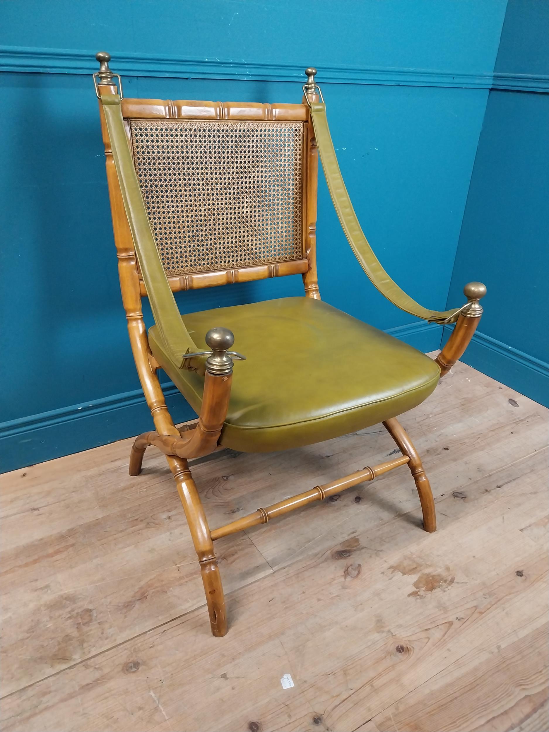 Good quality walnut and leather upholstered chair of lyre form with bergere back. {100 cm H x 70 - Image 2 of 5