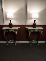 Pair of Irish Victorian gilt console table with marble top raised on cabriole legs {90 cm H x 86