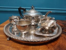 Collection of early 20th C. silver plate including trays and tea service.