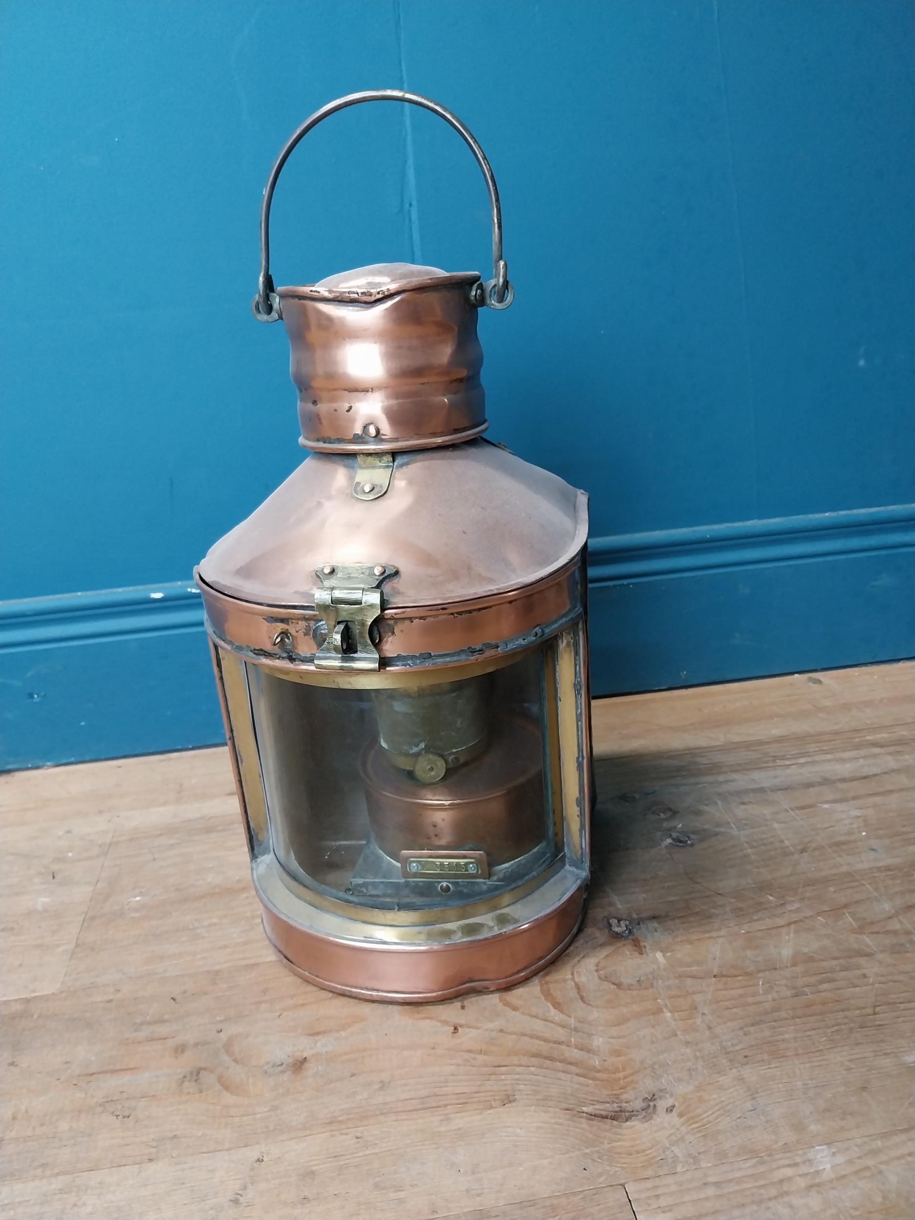 19th C. copper and brass ships lantern {45 cm H x 21 cm W x 22 cm D}.