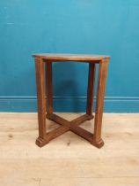 Art Deco oak wine table with x-frame stretcher. {52 cm H x 42 cm Dia.}.