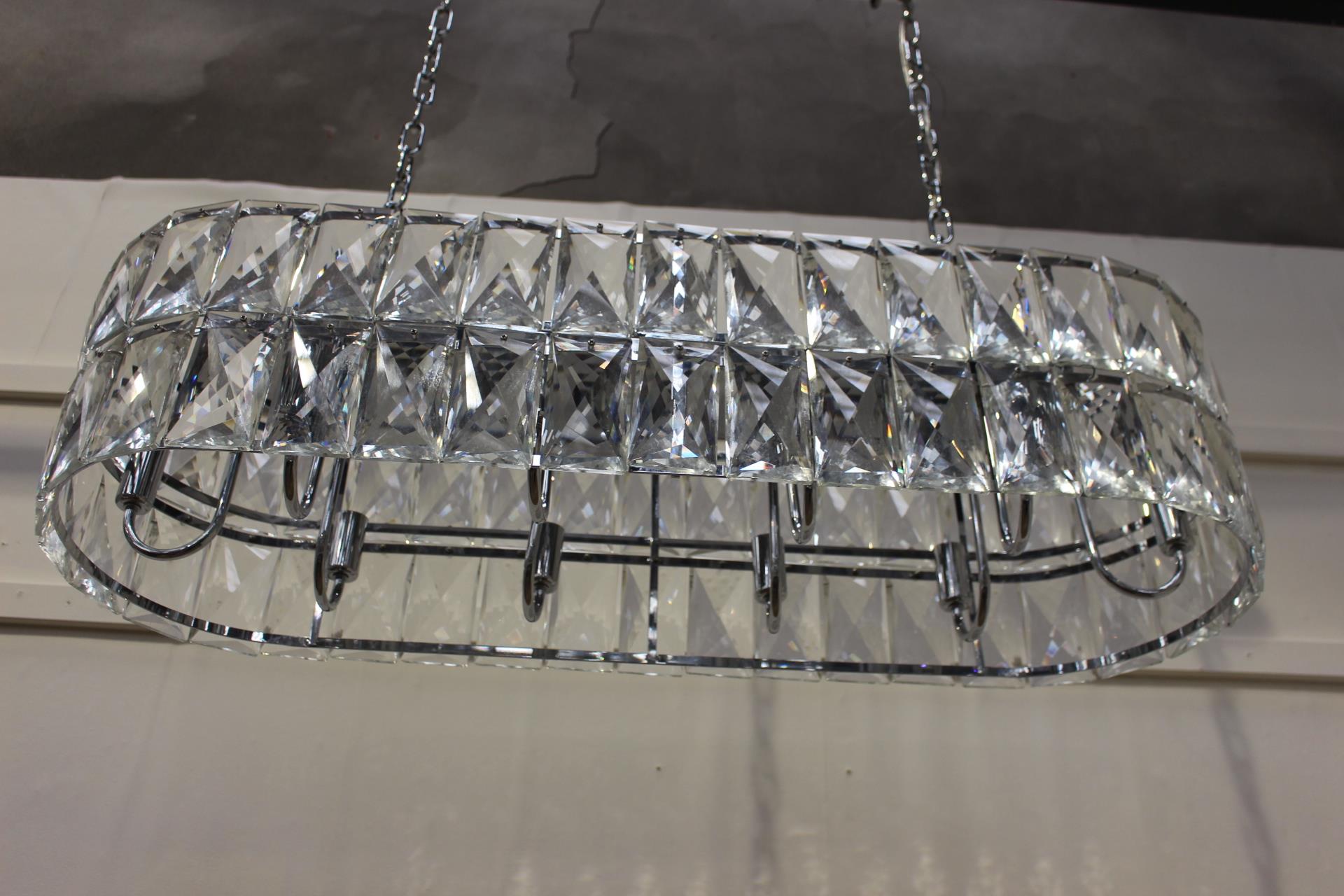 Chrome and glass rectangular hall light with ten chrome branches {H 65cm x W 98cm x D 30cm}.