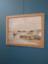 Framed colour print Harbour Scene C Le Breton. {55 cm H x 70 cm W}.