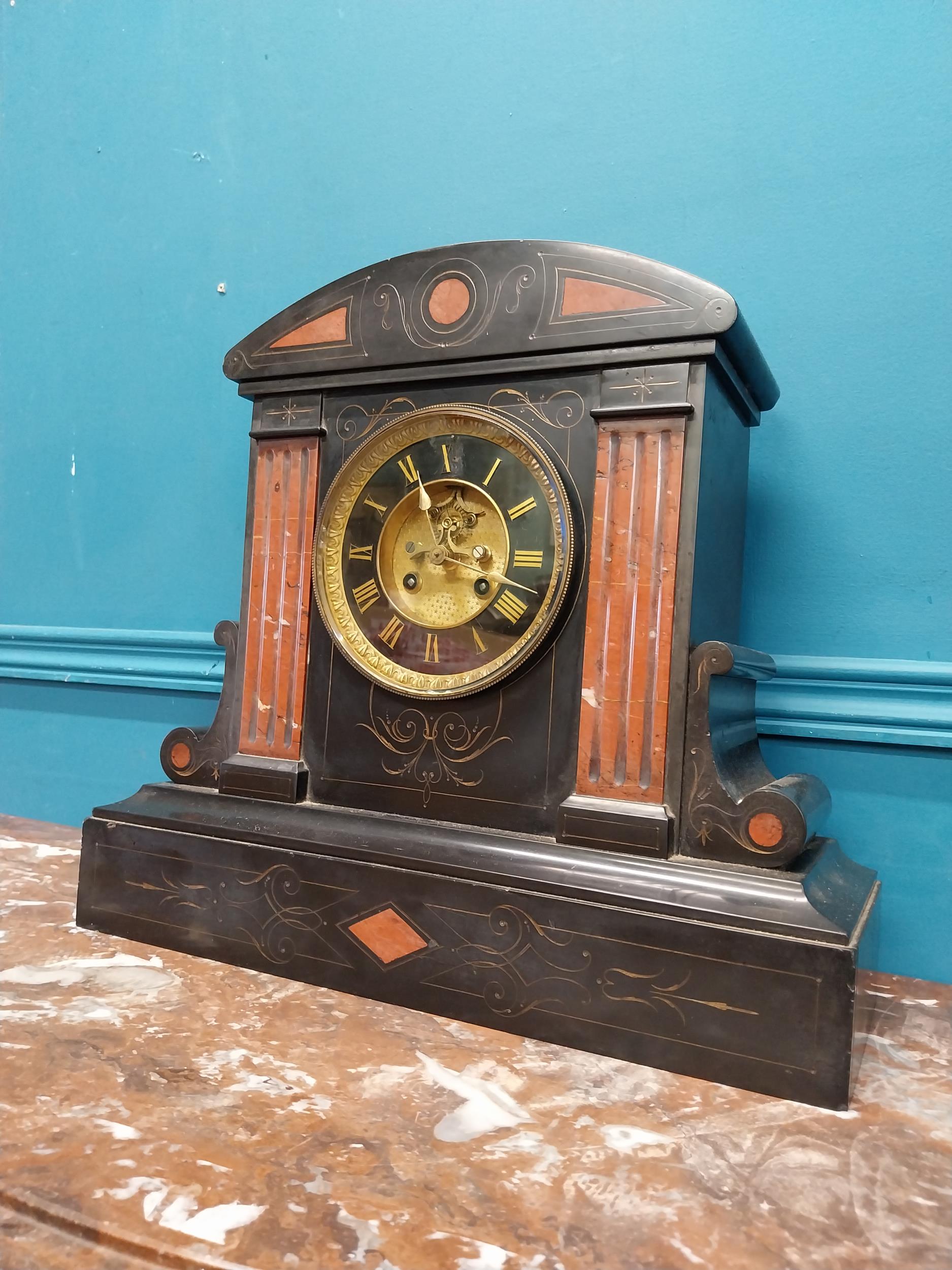 19th C. slate mantle clock. {38 cm H x 41 cm W x 15 cm D}. - Image 5 of 7
