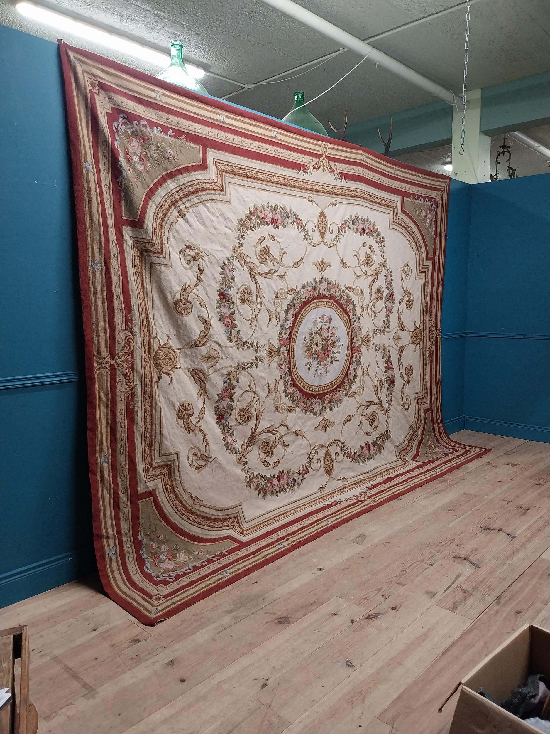 Late 19th C. French Aubusson carpet - tapestry with floral decoration. {381 cm L x 300 cm W}. - Image 3 of 6