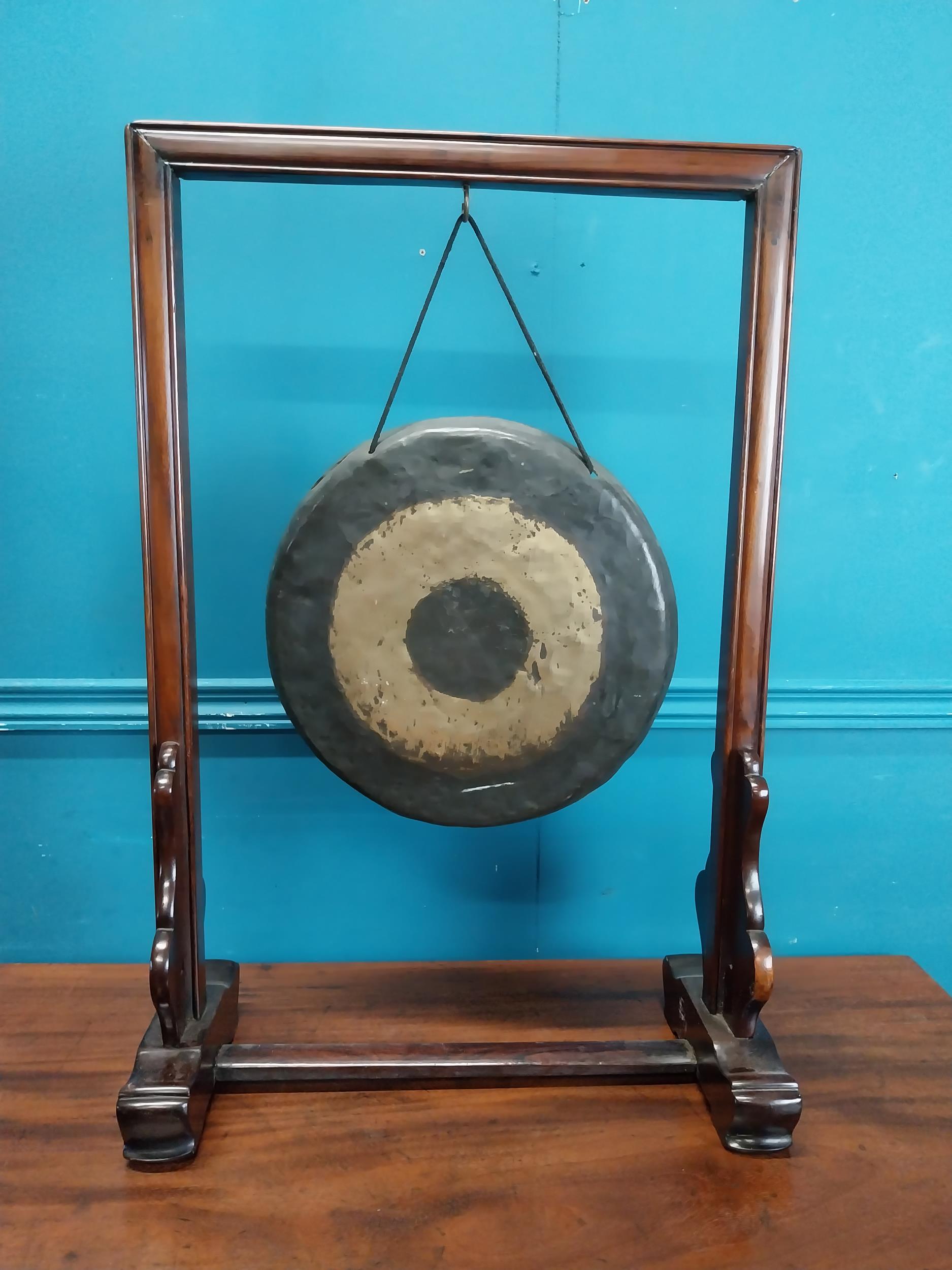 19th C. Oriental hardwood gong. {68 cm H x 46 cm W x 22 cm D}.