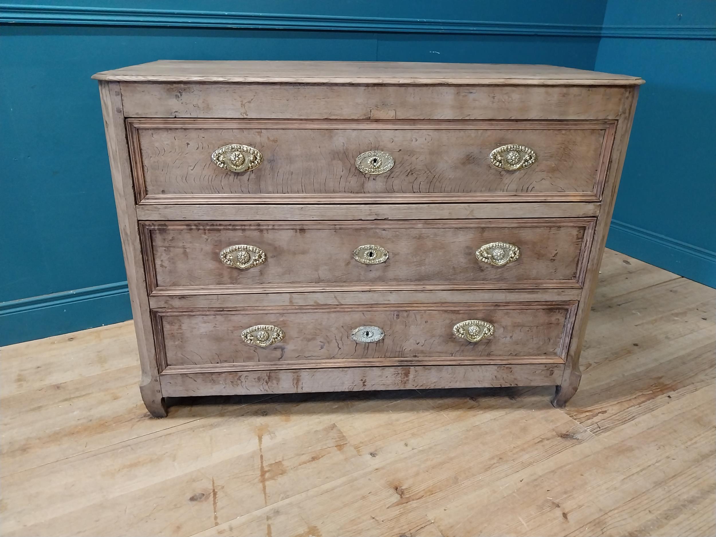 19th C. French bleached oak chest of drawers with three long drawers {86 cm H x 102 cm W x 60 cm