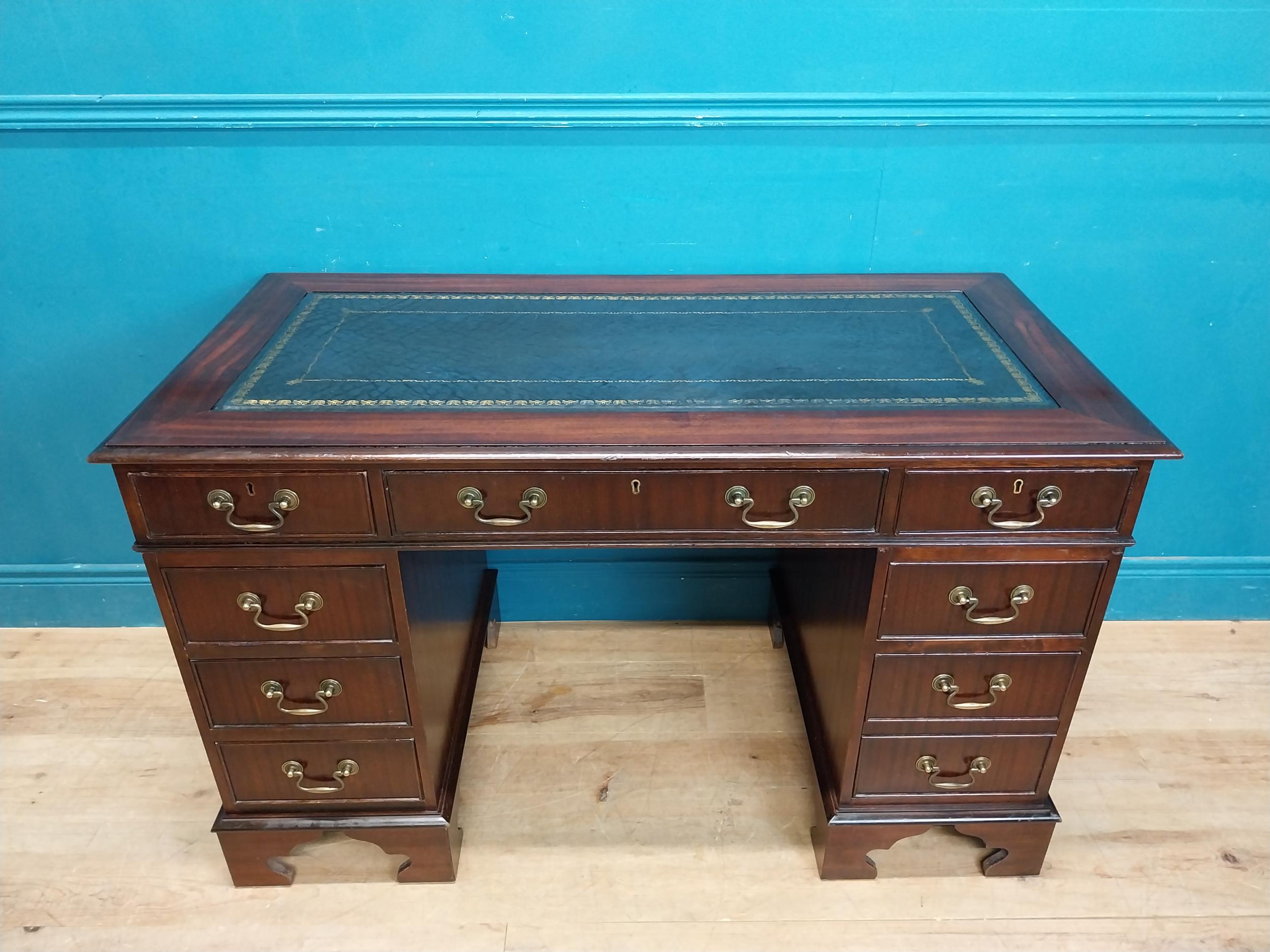 Mahogany pedestal desk with tooled leather top and eight short drawers and single drawer in frieze - Image 3 of 6