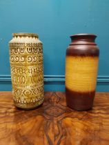 Two 1950's West German pottery vases. {40 cm H x 16 cm Dia.} and {41 cm H x 18 cm Dia.}.