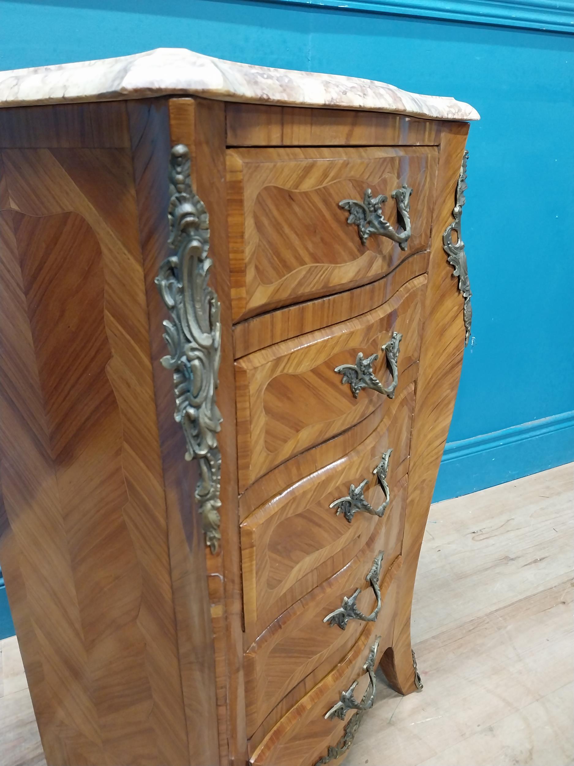 Edwardian kingwood chest of drawers with brass mounts and marble tops. {82 cm H x 45 cm W x 30 cm - Image 5 of 8