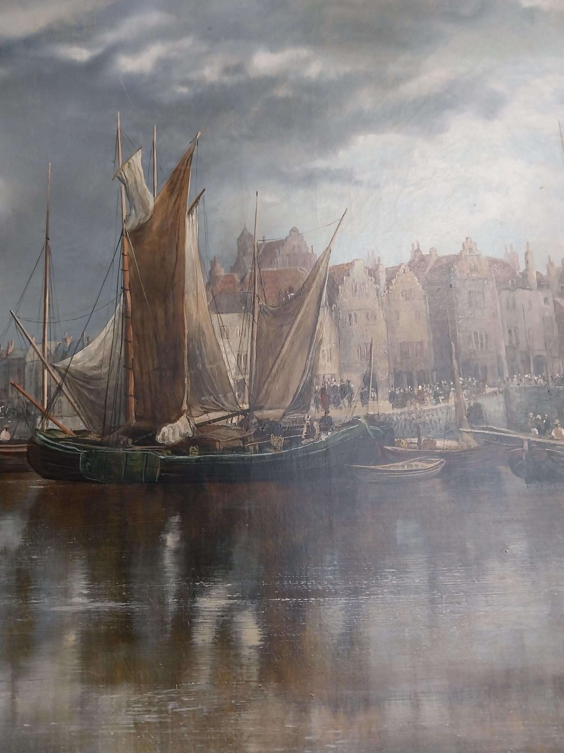 Framed oil on canvas - Dutch boating Scene. Wm Howard{106 cm H x157 cm W}. - Image 5 of 6