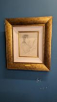 John B Yeats Portait of a Lady pencil sketch mounted in frame {picture measurements 23 cm H x 17