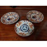 Three 19th C. oriental plates. {25 cm Dia. and 23 cm Dia.}.