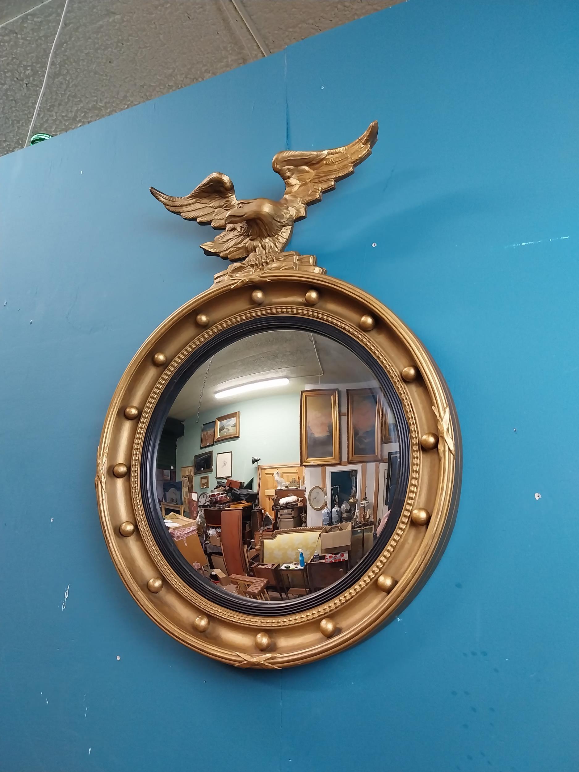 Victorian giltwood convex mirror surmounted by eagle. {63 cm H x 47 cm W}. - Image 4 of 8