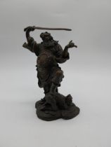 Bronze model of Oriental warrior. {26 cm H x 19 cm W x 12 cm D}.