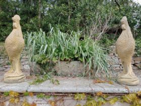 Pair of composition stone Cockerels {H 70cm x W 20cm x D 50cm}.