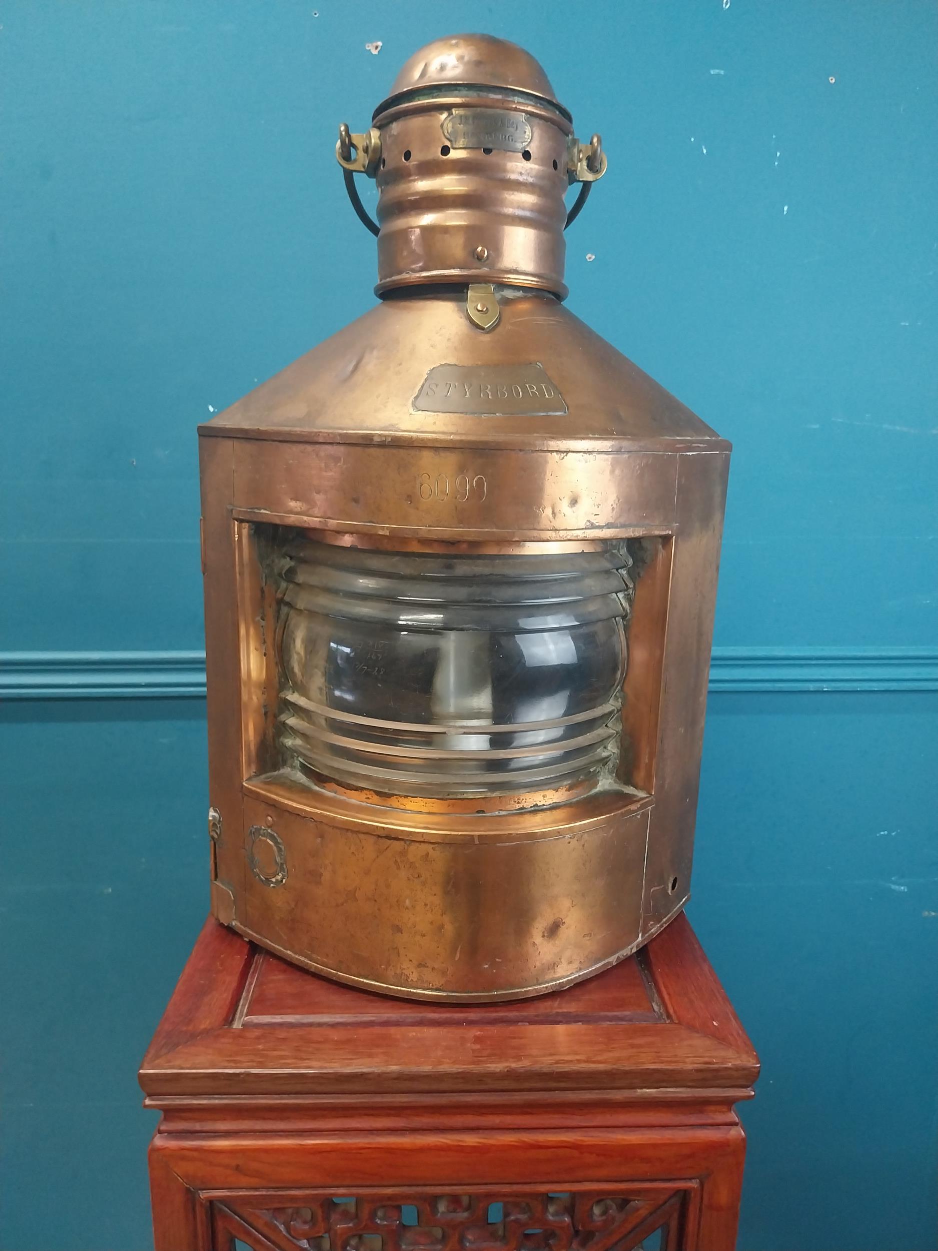 19th C. copper ships lantern {60 cm H x 33 cm W x 30 cm D}.