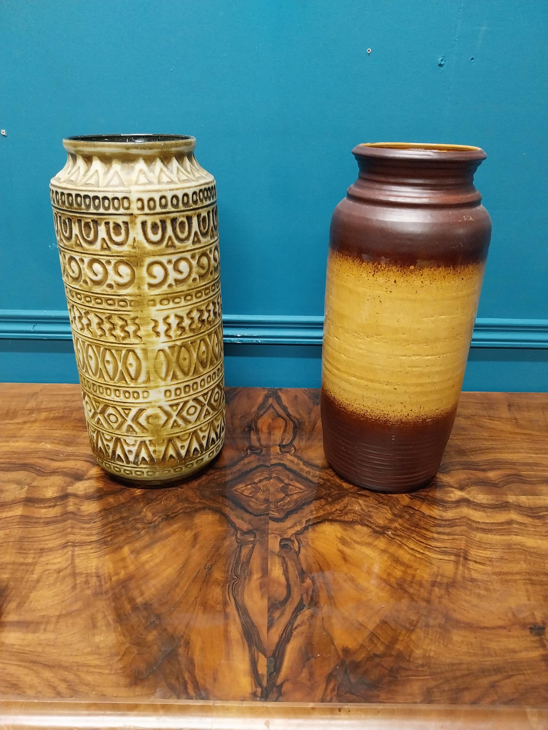 Two 1950's West German pottery vases. {40 cm H x 16 cm Dia.} and {41 cm H x 18 cm Dia.}. - Image 3 of 5